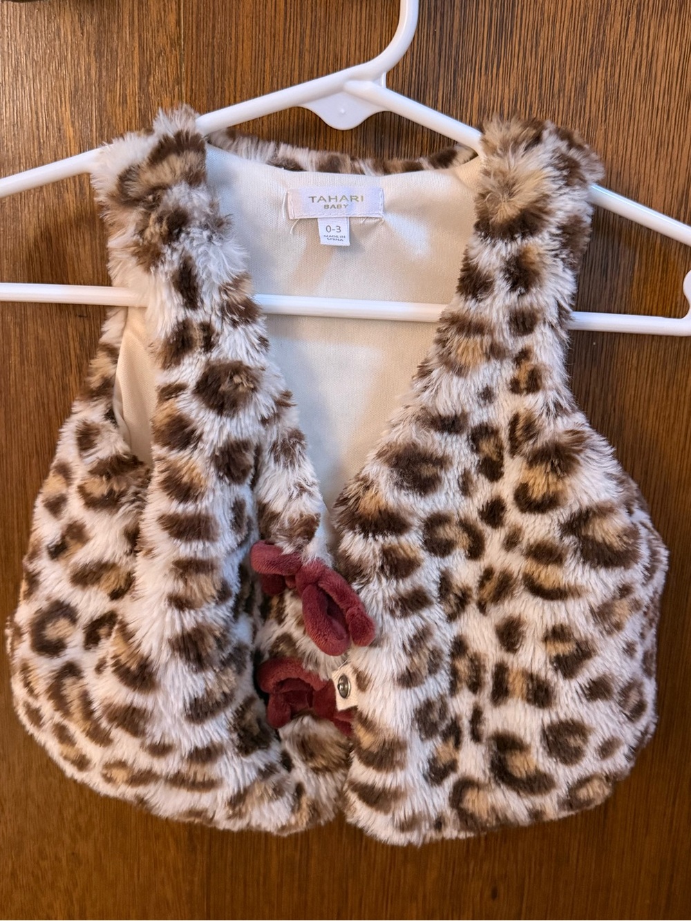 Tahari Brown and Cream Faux Fur Leopard Print Vest for Baby Girl